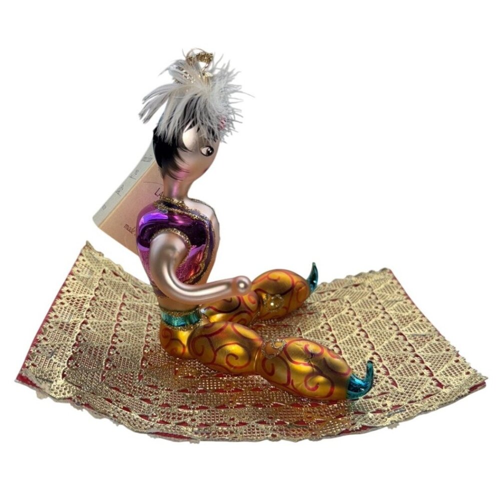 Laved Aladin On Magic Carpet Christmas Ornament Italian Blown Glass 1990s